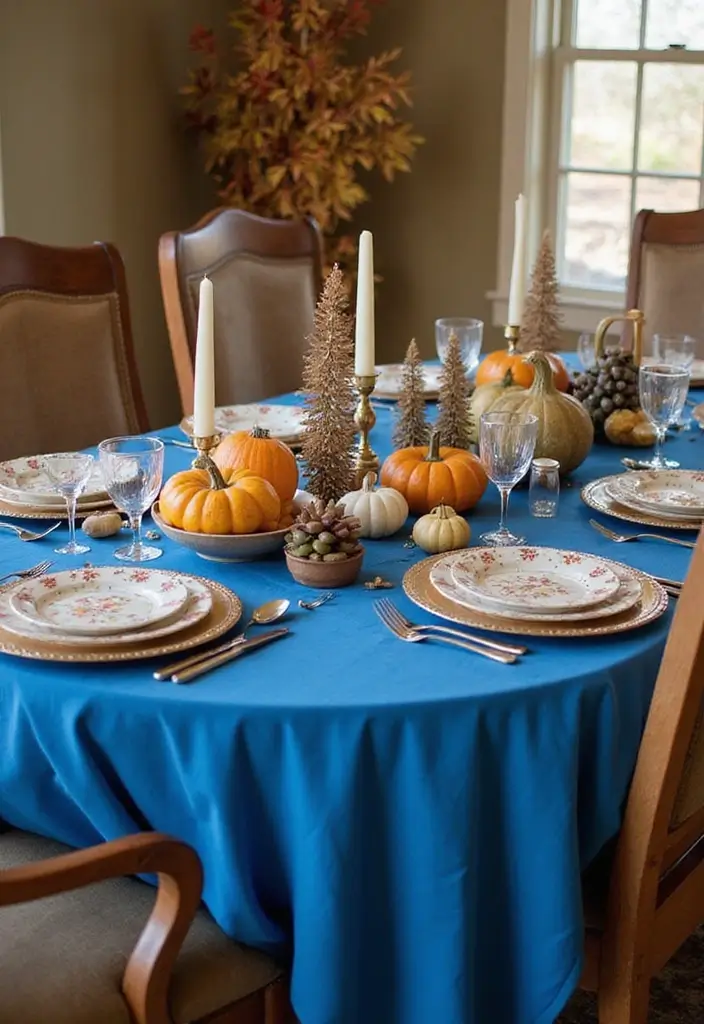 16 Blue Fall Family Table Decor Ideas That Will Make Your Dinners Unforgettable! - 8. Blue Tablecloths