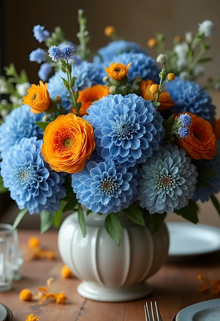 16 Blue Fall Family Table Decor Ideas That Will Make Your Dinners Unforgettable! - 9. Seasonal Floral Arrangements