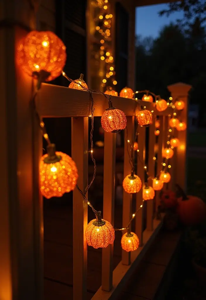 16 Halloween Atmosphere Outdoor Lighting Ideas to Create the Ultimate Spooky Vibe! - 10. Pumpkin Fairy Lights
