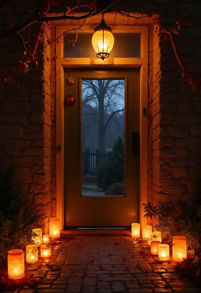 16 Halloween Atmosphere Outdoor Lighting Ideas to Create the Ultimate Spooky Vibe! - 11. Lantern-lit Doorway