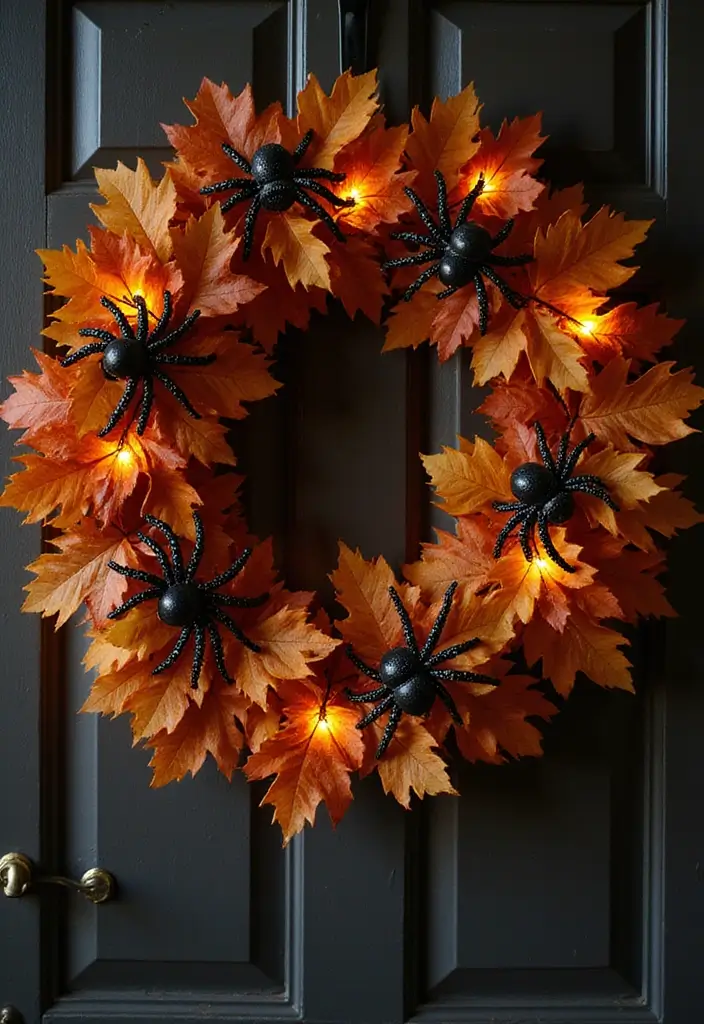 16 Halloween Atmosphere Outdoor Lighting Ideas to Create the Ultimate Spooky Vibe! - 14. Wicked Wreaths with Lights