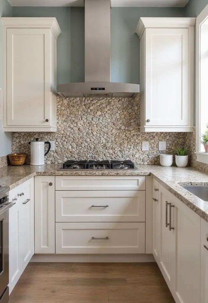 16 Natural Kitchen Backsplash Ideas That Bring the Outdoors In! - 3. Pebble Stone Accents