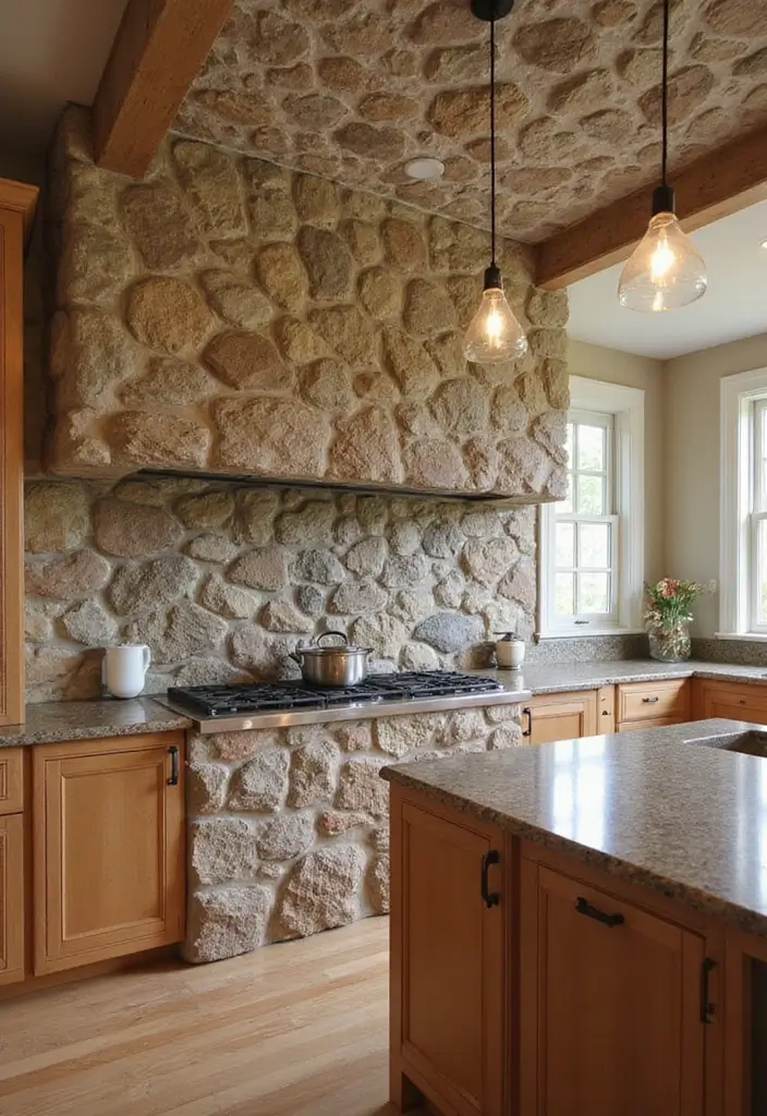 16 Natural Kitchen Backsplash Ideas That Bring the Outdoors In! - 5. River Rock Backsplash