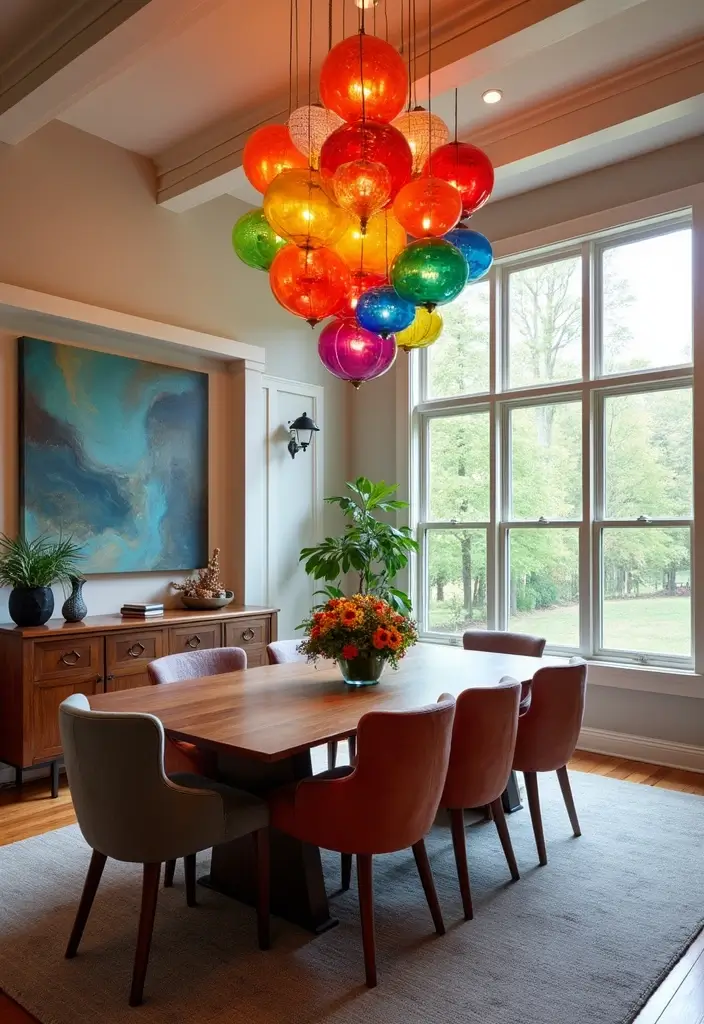17 Contemporary Chandeliers for High Ceilings That Redefine Dining Spaces! - 10. Bold Color Choices