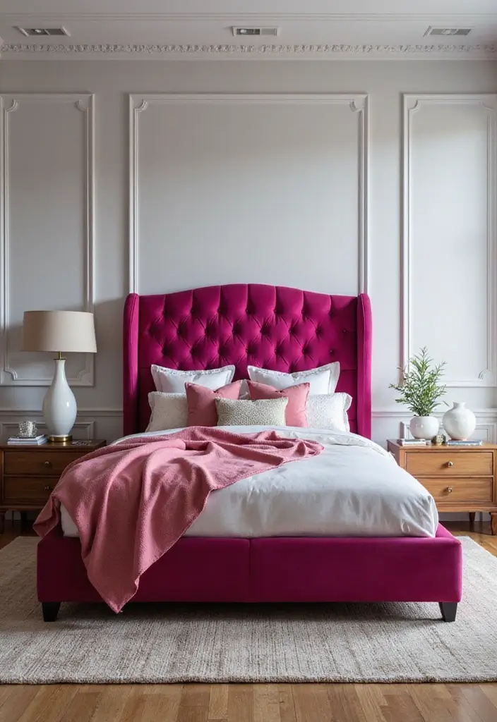 18 Furniture Pieces to Elevate Your Fuchsia Bedroom (You’ll Love #10!) - 1. Fuchsia Velvet Bed Frame