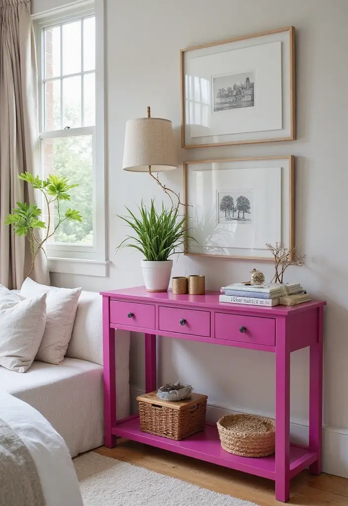 18 Furniture Pieces to Elevate Your Fuchsia Bedroom (You’ll Love #10!) - 16. Fuchsia Console Table