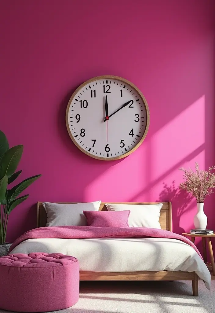 18 Furniture Pieces to Elevate Your Fuchsia Bedroom (You’ll Love #10!) - 18. Fuchsia Wall Clock