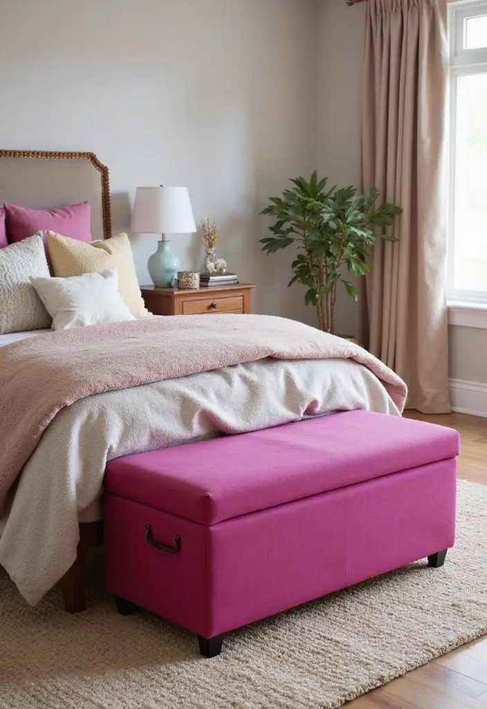 18 Furniture Pieces to Elevate Your Fuchsia Bedroom (You’ll Love #10!) - 6. Fuchsia Storage Ottoman