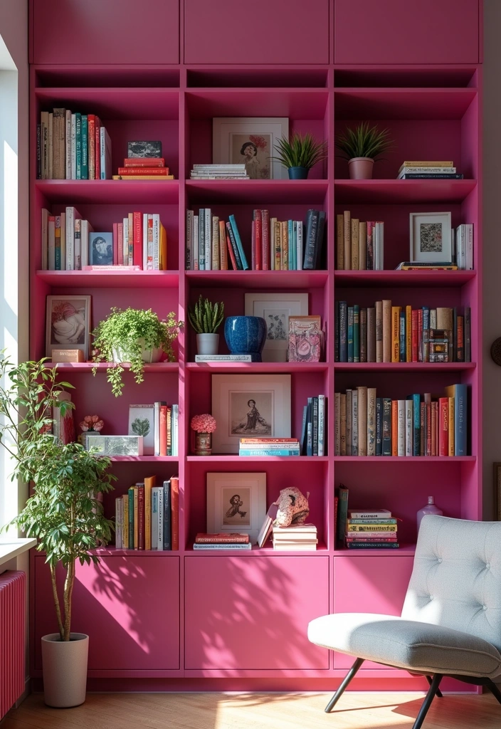 18 Furniture Pieces to Elevate Your Fuchsia Bedroom (You’ll Love #10!) - 7. Fuchsia Bookshelf