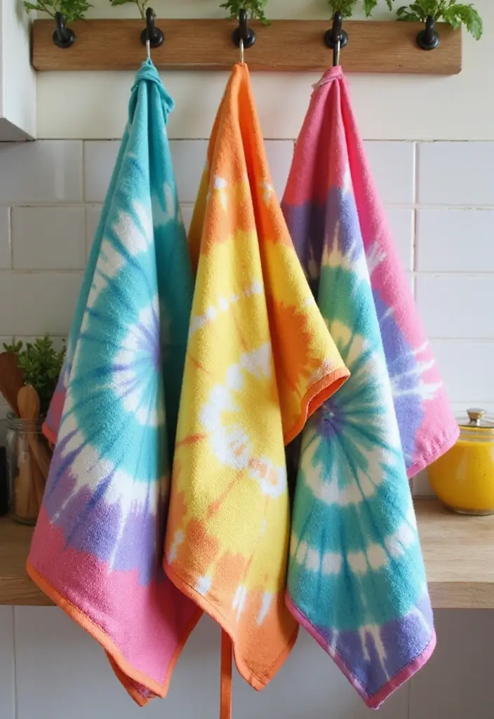 20 Creative Tie-Dye Seasonal Decor Ideas to Celebrate Every Occasion (Number #10 Is a Must-See!) - 18. Cheerful Tie-Dye Kitchen Linens