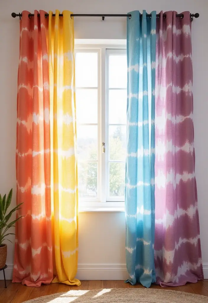 20 Creative Tie-Dye Seasonal Decor Ideas to Celebrate Every Occasion (Number #10 Is a Must-See!) - 4. Whimsical Tie-Dye Curtains