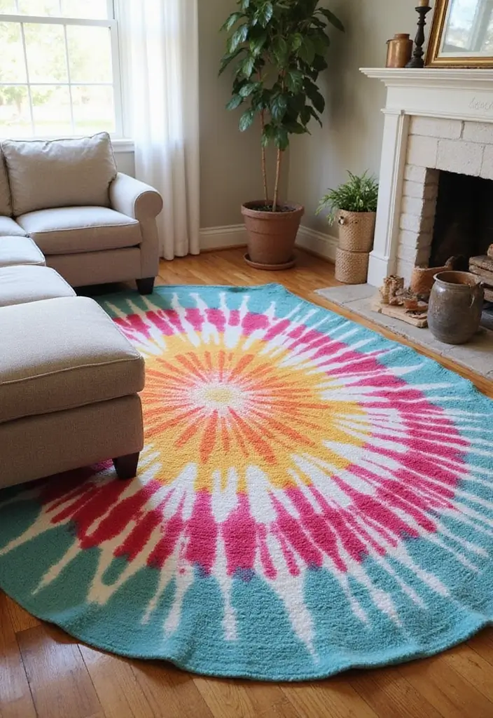 20 Creative Tie-Dye Seasonal Decor Ideas to Celebrate Every Occasion (Number #10 Is a Must-See!) - 6. Tie-Dye Accent Rugs for Colorful Flooring