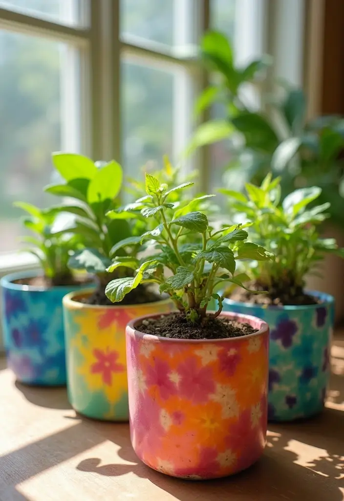 20 Creative Tie-Dye Seasonal Decor Ideas to Celebrate Every Occasion (Number #10 Is a Must-See!) - 8. Tie-Dye Planters for Enchanted Greenery