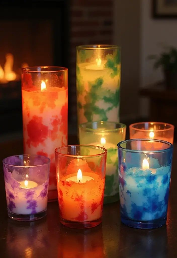 20 Creative Tie-Dye Seasonal Decor Ideas to Celebrate Every Occasion (Number #10 Is a Must-See!) - 9. Tie-Dye Seasonal Candle Holders
