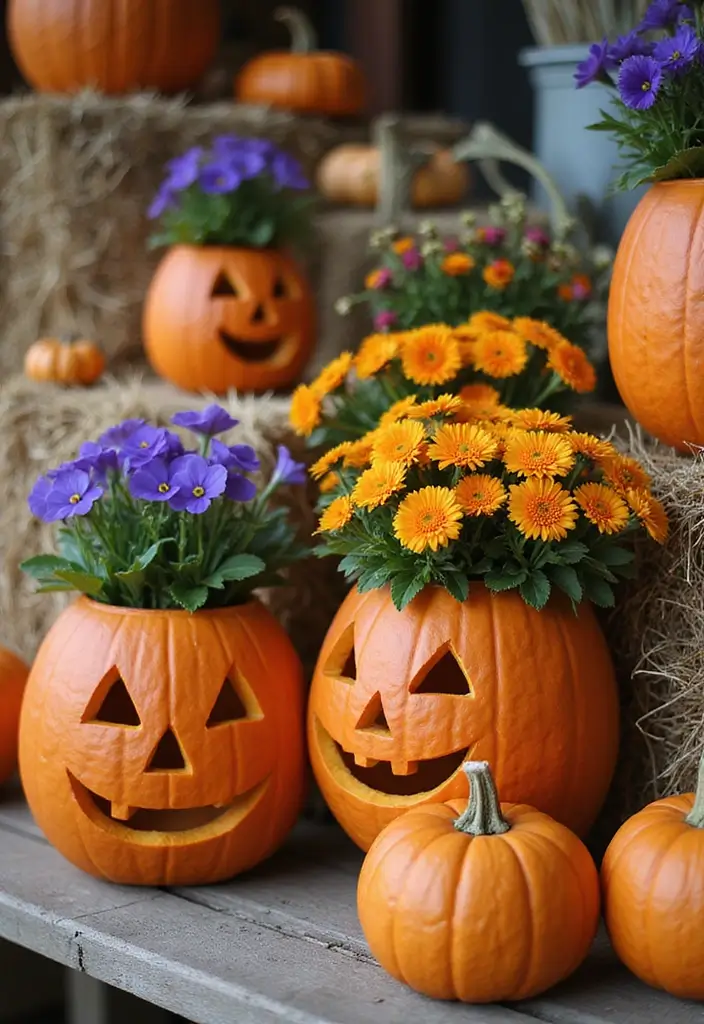 20 Gorgeous Fall Pots That Will Transform Your Outdoor Landscape This Season! - 13. Themed Pumpkin Pots