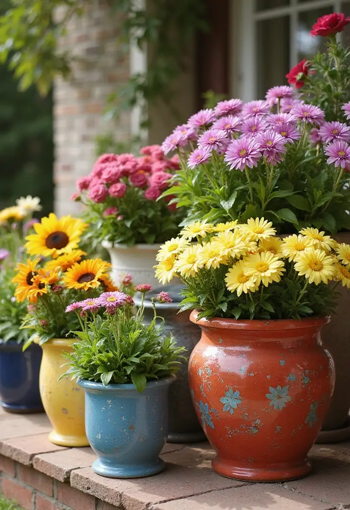 20 Gorgeous Fall Pots That Will Transform Your Outdoor Landscape This Season! - 6. Colorful Ceramic Planters