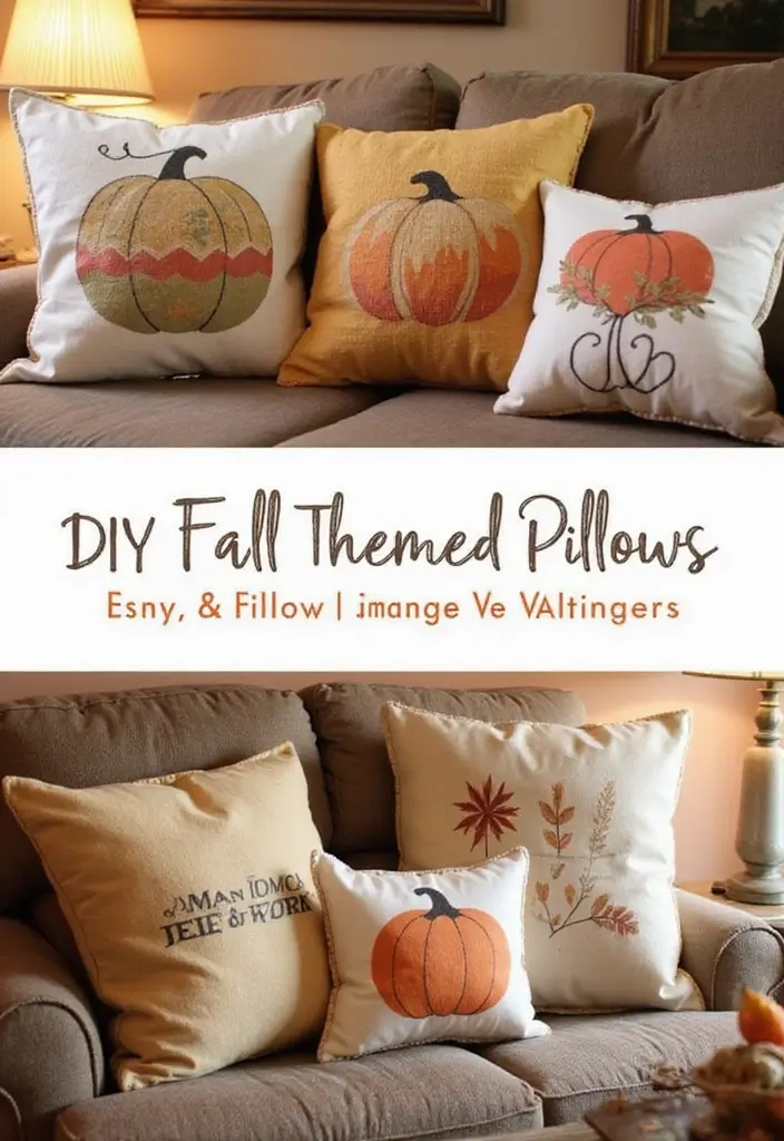 20 Stunning DIY Autumn Crafts for a Cozy Home on a Budget! - 16. DIY Fall-Themed Pillows