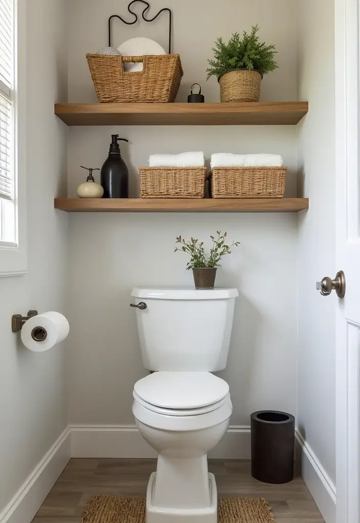 21 Dazzling Powder Room Designs That'll Transform Your Tiny Space into a Stylish Oasis! - 19. Open Shelving Ideas