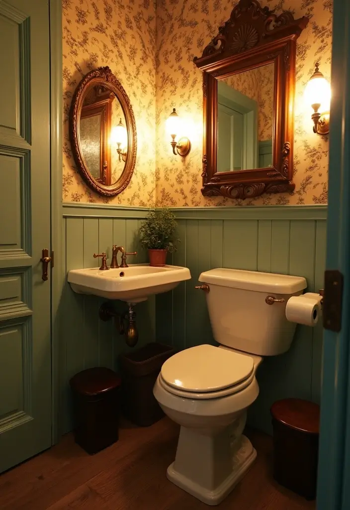 21 Dazzling Powder Room Designs That'll Transform Your Tiny Space into a Stylish Oasis! - 8. Vintage Charm