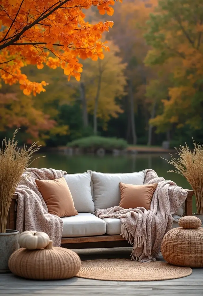 21 Minimalist Outdoor Furniture Ideas Perfect for Your Autumn Garden Oasis! - 14. Cozy Blankets and Throws