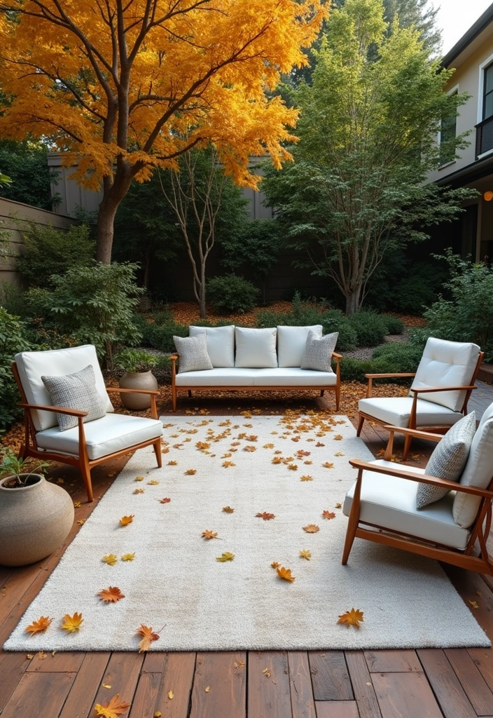 21 Minimalist Outdoor Furniture Ideas Perfect for Your Autumn Garden Oasis! - 19. Stylish Outdoor Rugs