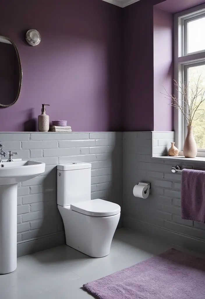 21 Purple Bathroom Inspirations That Will Make Your Space Pop (Don't Miss #9!) - 12. Purple and Gray Combo