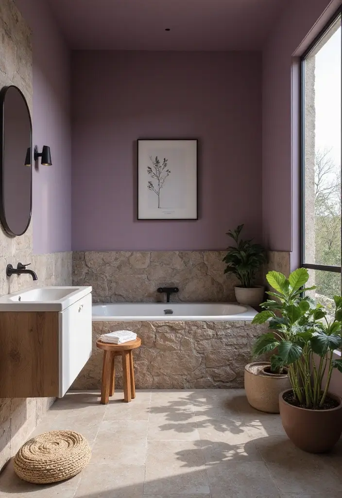 21 Purple Bathroom Inspirations That Will Make Your Space Pop (Don't Miss #9!) - 18. Earthy Purple