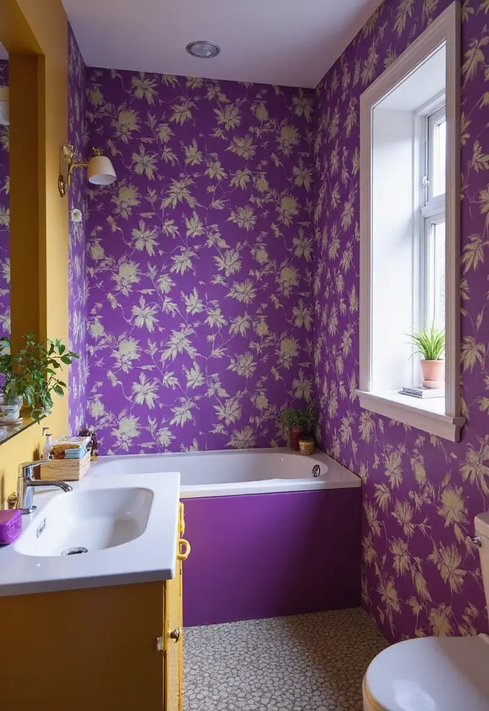 21 Purple Bathroom Inspirations That Will Make Your Space Pop (Don't Miss #9!) - 7. Bold Patterns