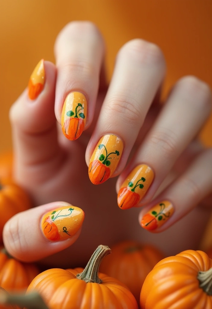 25 Fall Nail Inspiration Ideas That Will Make You Excited for Autumn! (#19 Is a Must-See!) - 16. Pumpkin Patch Fun