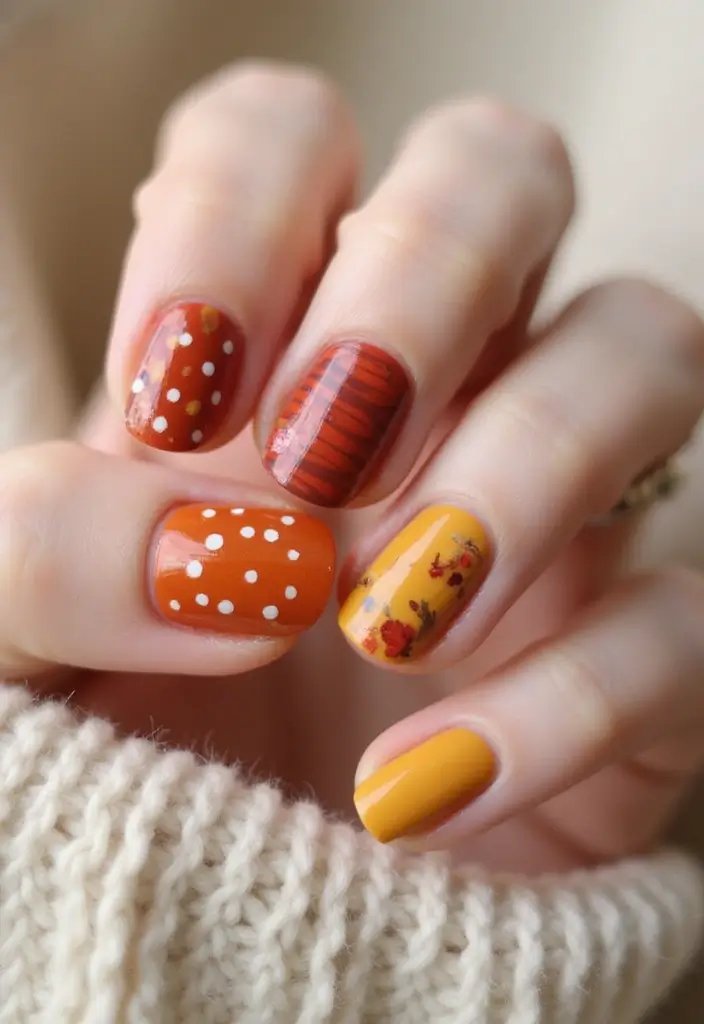 25 Fall Nail Inspiration Ideas That Will Make You Excited for Autumn! (#19 Is a Must-See!) - 24. Simple Dot Art