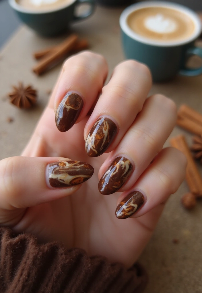 25 Fall Nail Inspiration Ideas That Will Make You Excited for Autumn! (#19 Is a Must-See!) - 7. Mocha and Caramel Swirls