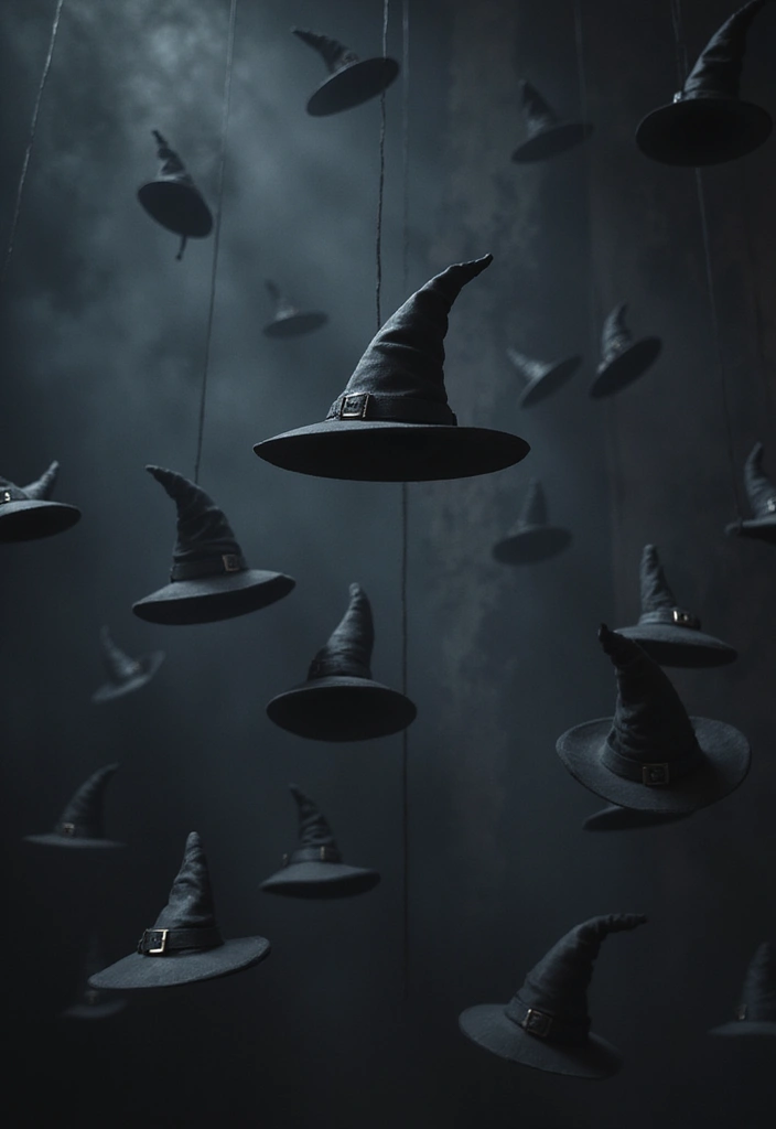25 Spooktacular Halloween Decorations You Can DIY (Number 13 Will Shock You!) - 17. Floating Witch Hats