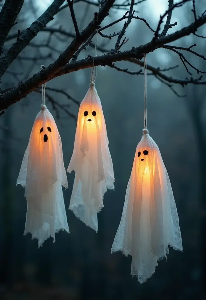 25 Spooktacular Halloween Decorations You Can DIY (Number 13 Will Shock You!) - 2. Ghostly Cheesecloth Figures