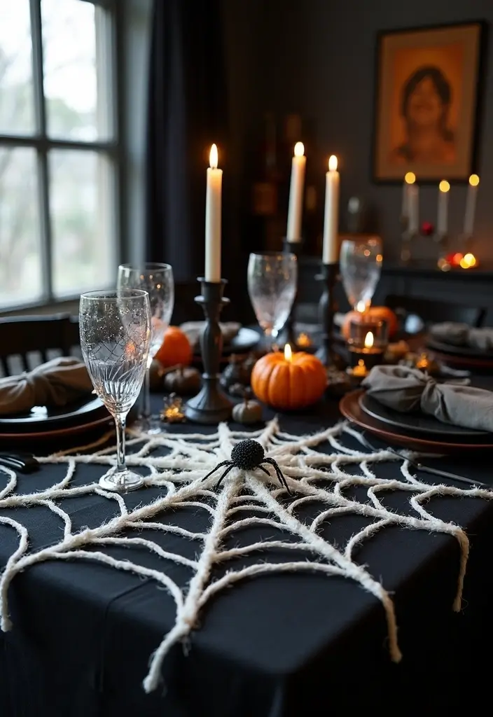 25 Spooktacular Halloween Decorations You Can DIY (Number 13 Will Shock You!) - 4. Spider Web Tablecloth