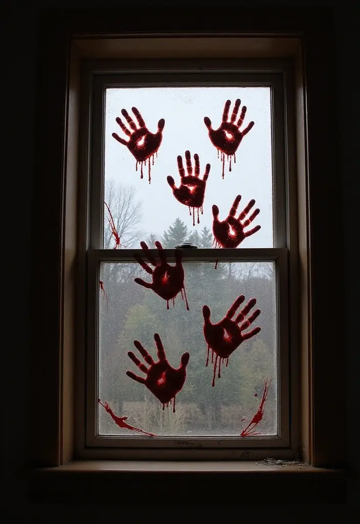 25 Spooktacular Halloween Decorations You Can DIY (Number 13 Will Shock You!) - 8. Bloody Handprint Window Clings
